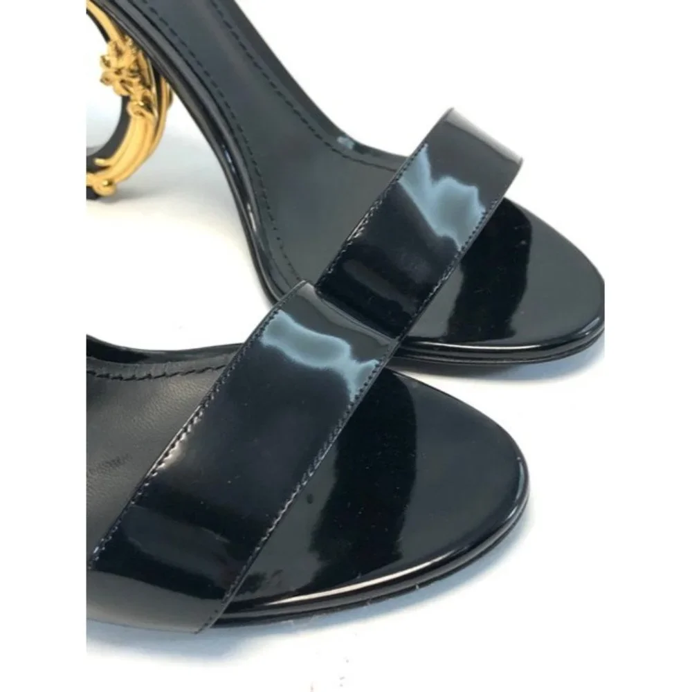 Dolce And Gabbana Black Sculpted Heel Patent Leather Sandals US7.5